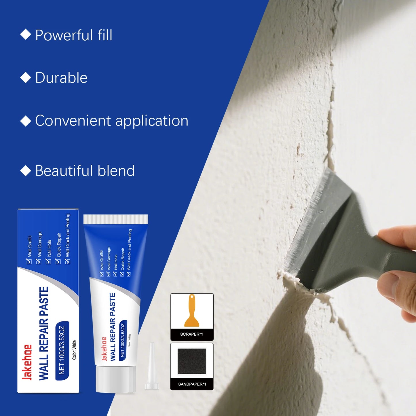 Wall Repair Paste Kit Fill Holes Cracks Graffiti Strong Adhesion Easy DIY